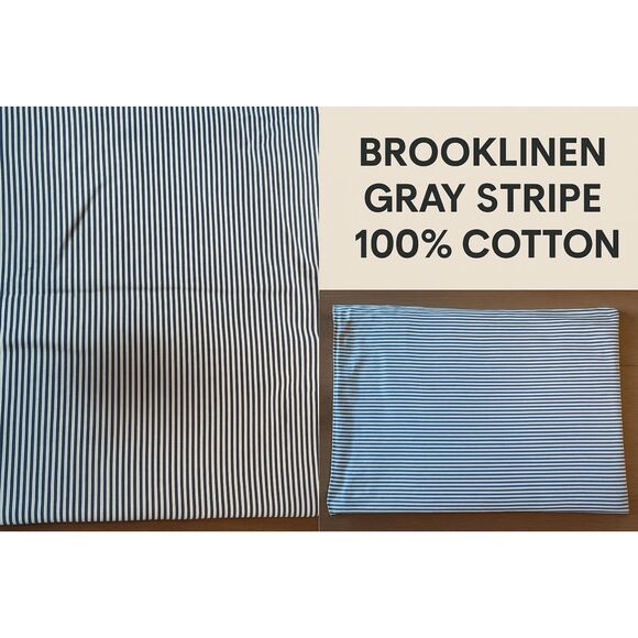 Single Brooklinen Gray Pinstripe Standard Pillowcase 100% Egyptian Cotton - Picture 1 of 3
